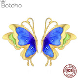 S925 Sterling Silver Gold-plated Cloisonne Butterfly Ear Studs