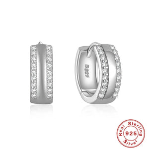 S925 Sterling Silver Double-row Zircon Hoop Earring