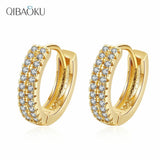 925 Sterling Silver Zircon Hoop Earrings Noble Jewelry Gift Women