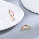 S925 Silver Pink Circle Zircon Hoop Earrings Wedding Jewelry