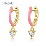 S925 Silver Pink Circle Zircon Hoop Earrings Wedding Jewelry