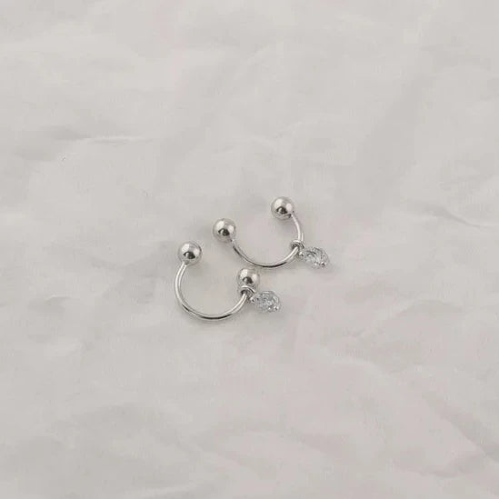 S925 Sterling Silver Zircon Half Circle Hook Earring