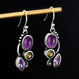 S925 Silver Amethyst Drop Earrings - Wedding Fine Jewelry