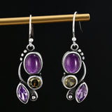 S925 Silver Amethyst Drop Earrings - Wedding Fine Jewelry