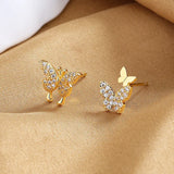 Sterling Silver Butterfly Zircon Stud Earrings for Women Wedding