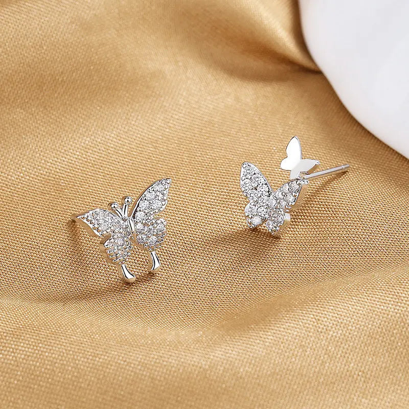 Sterling Silver Butterfly Zircon Stud Earrings for Women Wedding