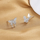 Sterling Silver Butterfly Zircon Stud Earrings for Women Wedding