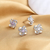 S925 Sterling Silver Four Leaf Clover Zircon Stud Earrings