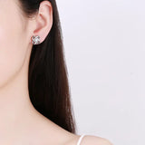 S925 Sterling Silver Four Leaf Clover Zircon Stud Earrings