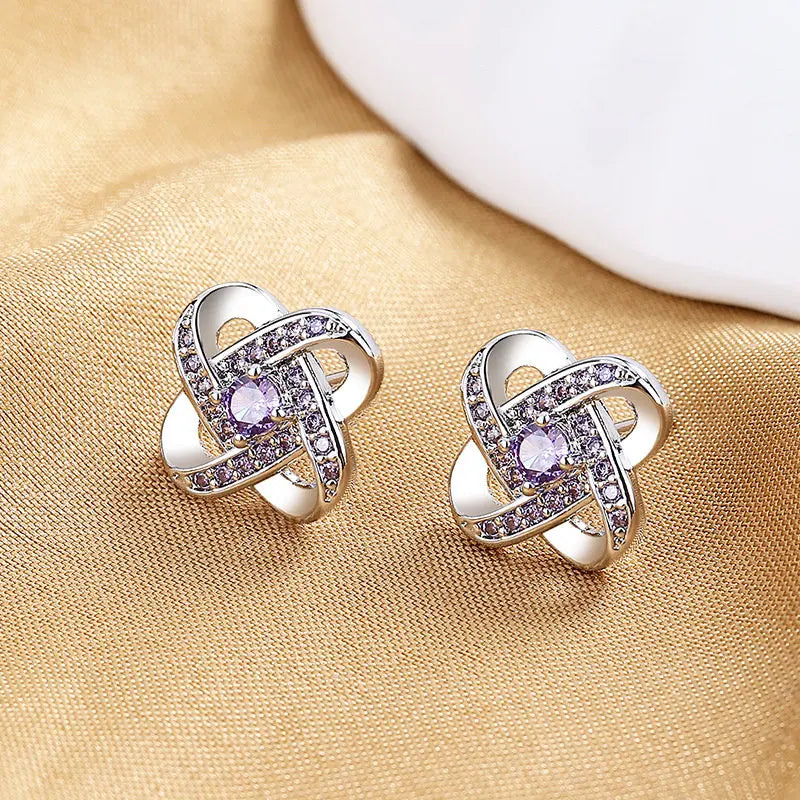S925 Sterling Silver Four Leaf Clover Zircon Stud Earrings