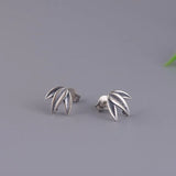 S925 Sterling Silver Bamboo Leaves Style Stud Earrings