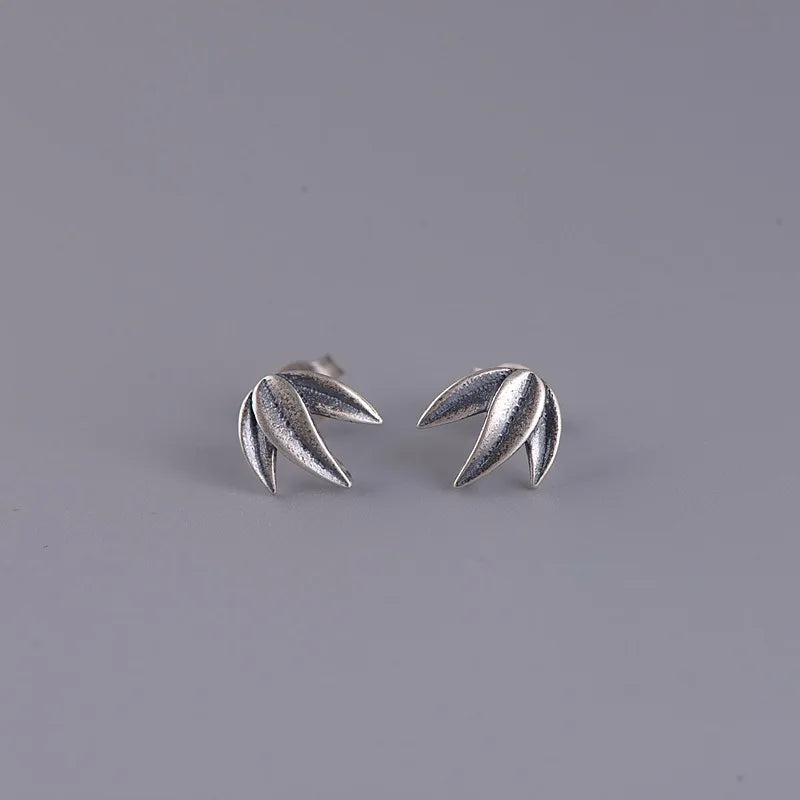 S925 Sterling Silver Bamboo Leaves Style Stud Earrings