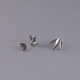S925 Sterling Silver Bamboo Leaves Style Stud Earrings