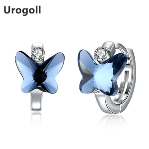 925 Silver Earrings Butterfly Crystal Clip European Style Jewelry