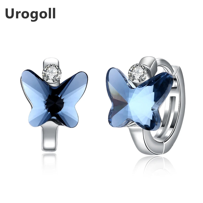 925 Silver Earrings Butterfly Crystal Clip European Style Jewelry
