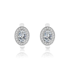 925 Sterling Silver Oval Diamond Earrings