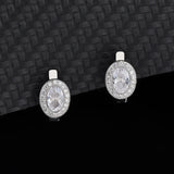 925 Sterling Silver Oval Diamond Earrings