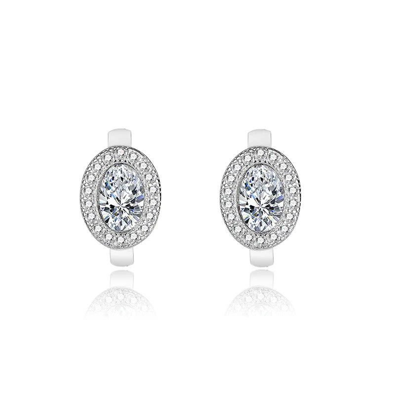 925 Sterling Silver Oval Diamond Earrings
