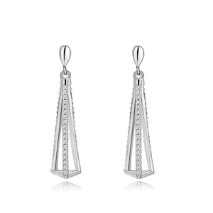 925 Silver Earrings Women Triangle Hollow Earrings Diamonds