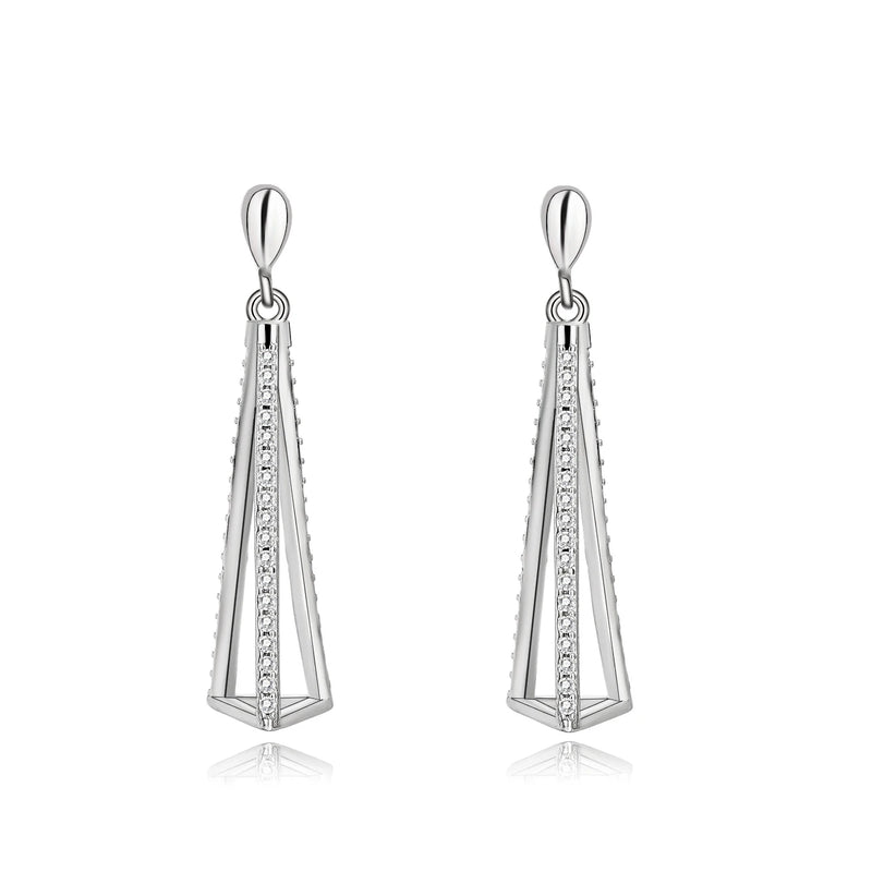 925 Silver Earrings Women Triangle Hollow Earrings Diamonds