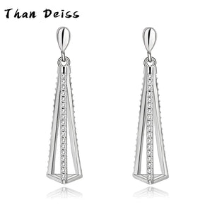 925 Silver Earrings Women Triangle Hollow Earrings Diamonds