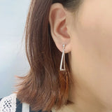 925 Silver Earrings Women Triangle Hollow Earrings Diamonds