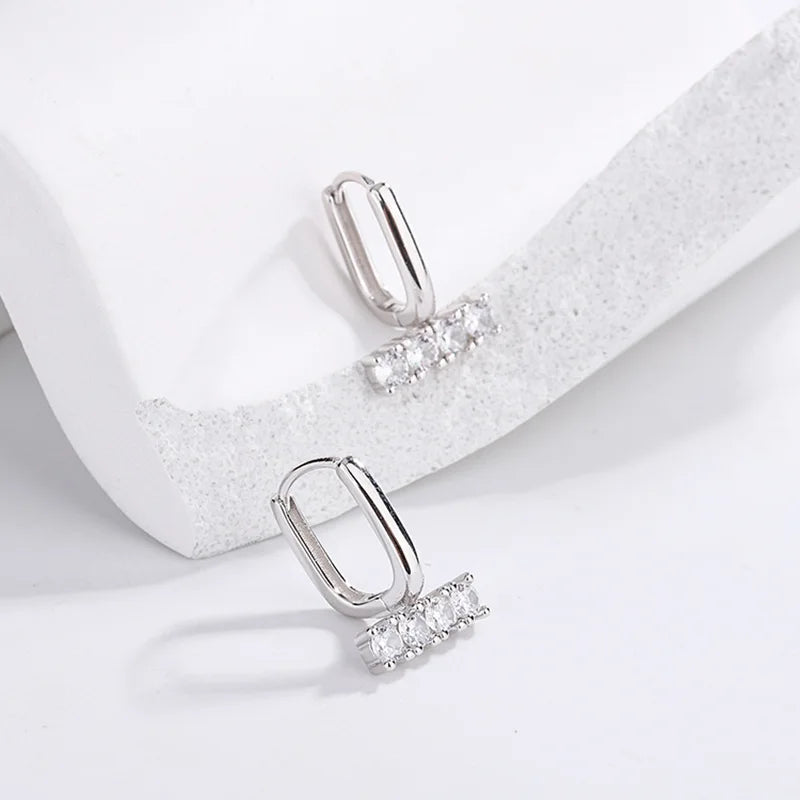 S925 Silver Earrings Zircon Inlaid U-shaped Ear Buckle Party Jewelry