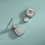 Square Diamond Snowflake Sterling Silver Earrings