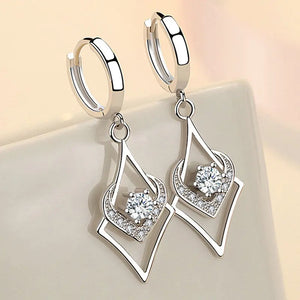 S925 Sterling Silver Heart Zircon Earrings 40MM Long
