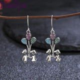 S925 Round Drop Earrings Zircon Boy Girl Love