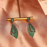 S925 Sterling Silver Water Droplet CZ Crystal Leaf Earrings