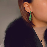 S925 Sterling Silver Water Droplet CZ Crystal Leaf Earrings