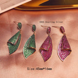 S925 Sterling Silver Water Droplet CZ Crystal Leaf Earrings