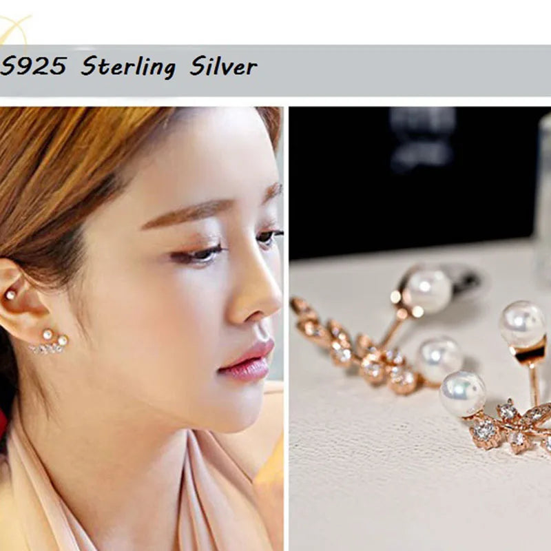 S925 Crystal & Pearl Stud Earrings for Men