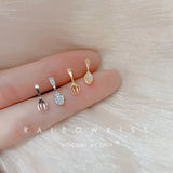 S925 Silver Asymmetric Spoon Fork Ear Stud Earrings with Zircon