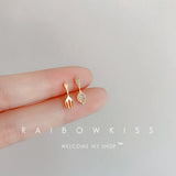 S925 Silver Asymmetric Spoon Fork Ear Stud Earrings with Zircon