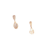 S925 Silver Asymmetric Spoon Fork Ear Stud Earrings with Zircon