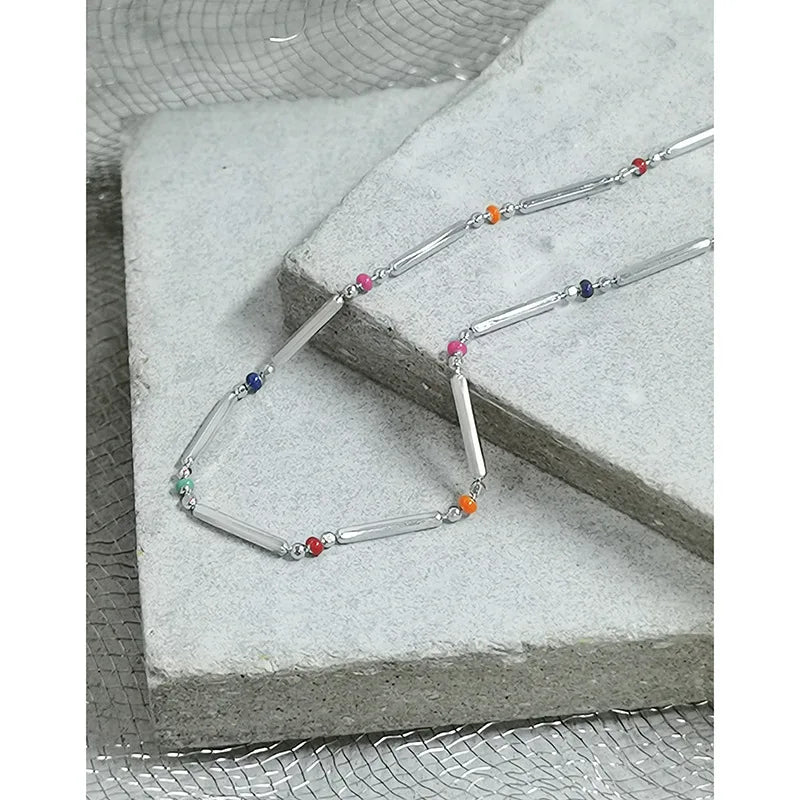 S925 Sterling Silver Rainbow Beans Bamboo Necklace for Women