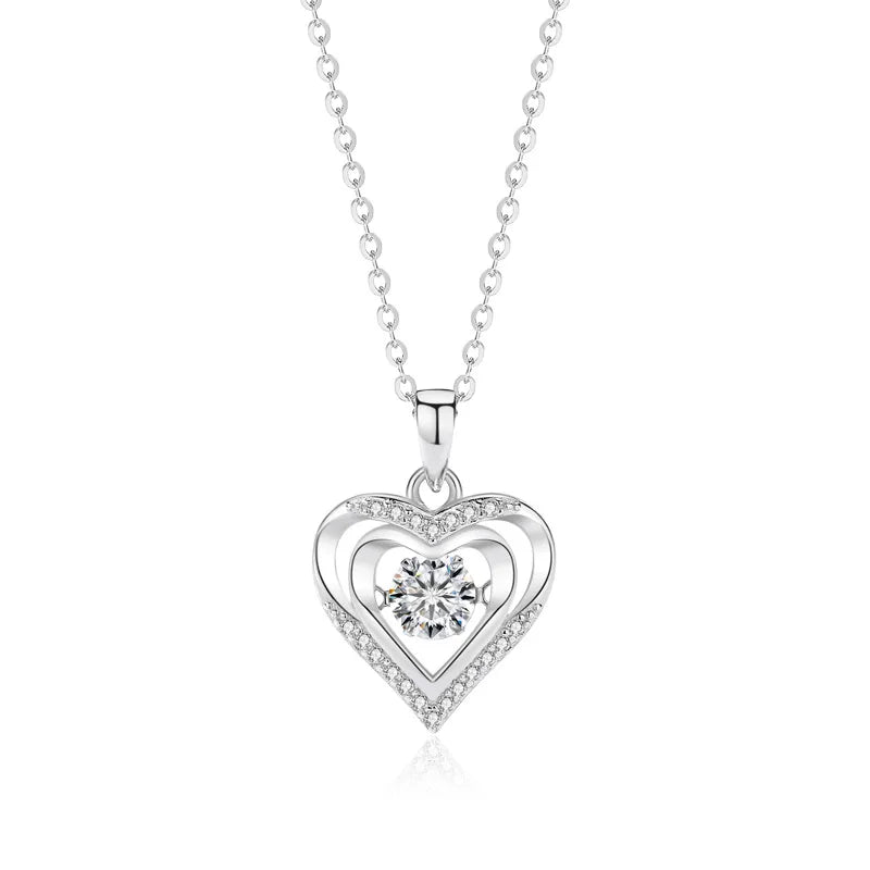 S925 Heart Necklace Women's Beating Heart Pendant Holiday Gift