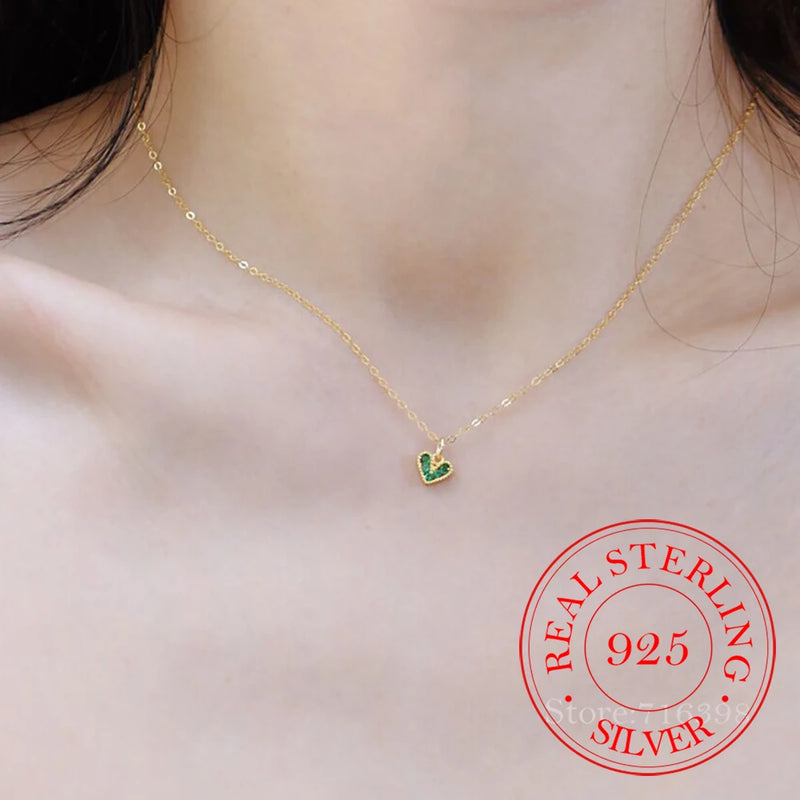 Sterling Silver Emerald Heart Choker Necklace 14K Plated Wedding Jewelry