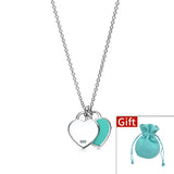 Enamel Peach Heart Necklace Double Love Couple Gift Pendant