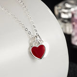Enamel Peach Heart Necklace Double Love Couple Gift Pendant