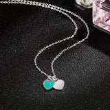 Enamel Peach Heart Necklace Double Love Couple Gift Pendant
