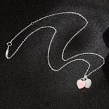 Enamel Peach Heart Necklace Double Love Couple Gift Pendant