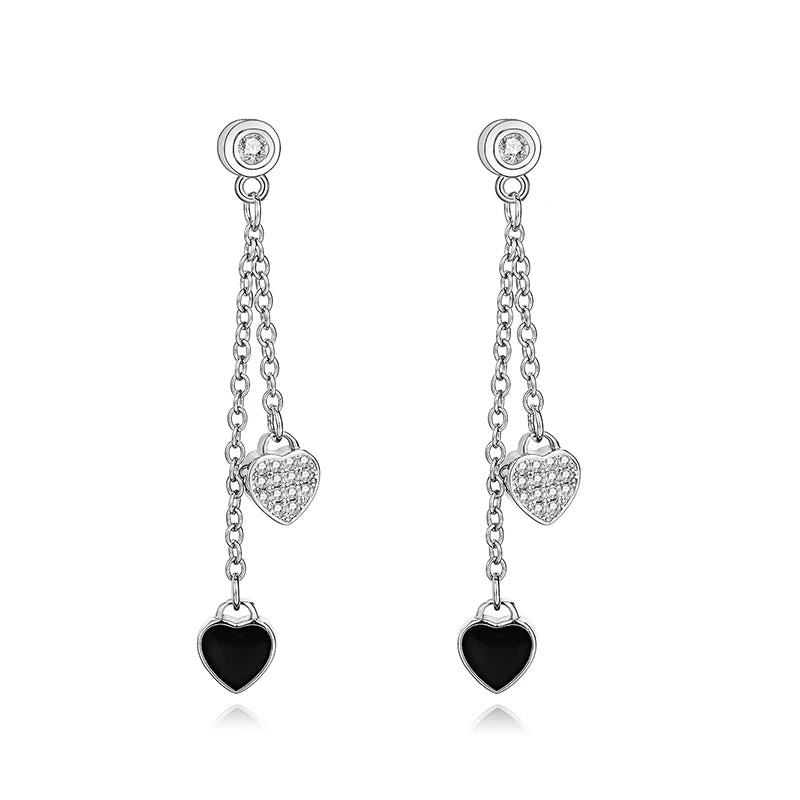S925 Sterling Silver Long Tassel Back Hanging Heart-shaped Drops