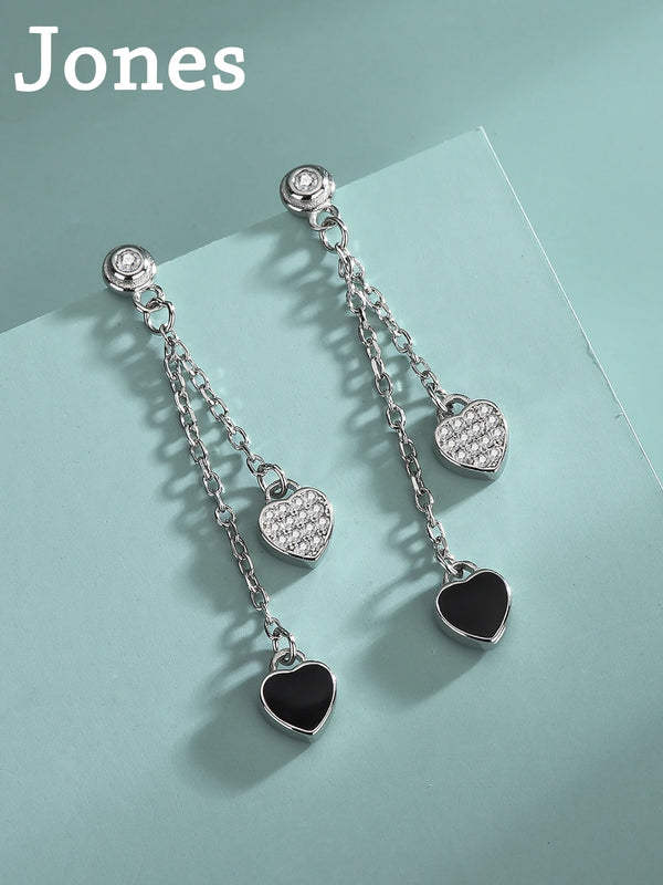 S925 Sterling Silver Tassel Back Heart-shaped Drops