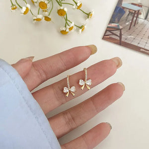 S925 Silver Bow Zirconia Stud Earrings for Women