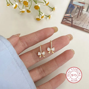 S925 Silver Bow Zirconia Stud Earrings for Women