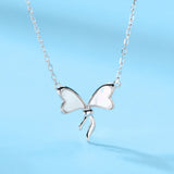 S925 Sterling Silver Bow Necklace Girls Holiday Gift