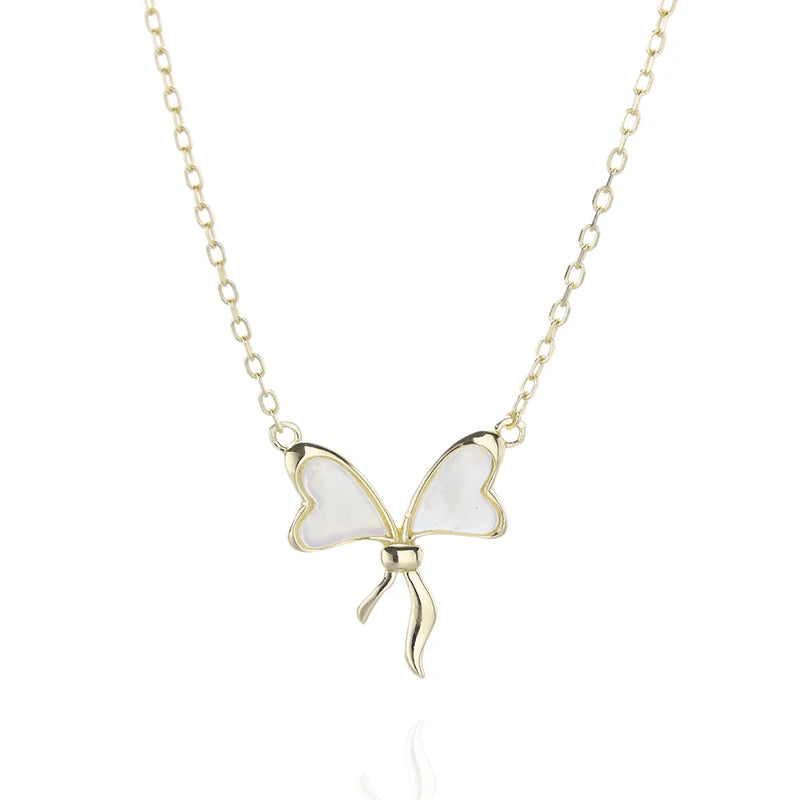 S925 Sterling Silver Bow Necklace Girls Holiday Gift